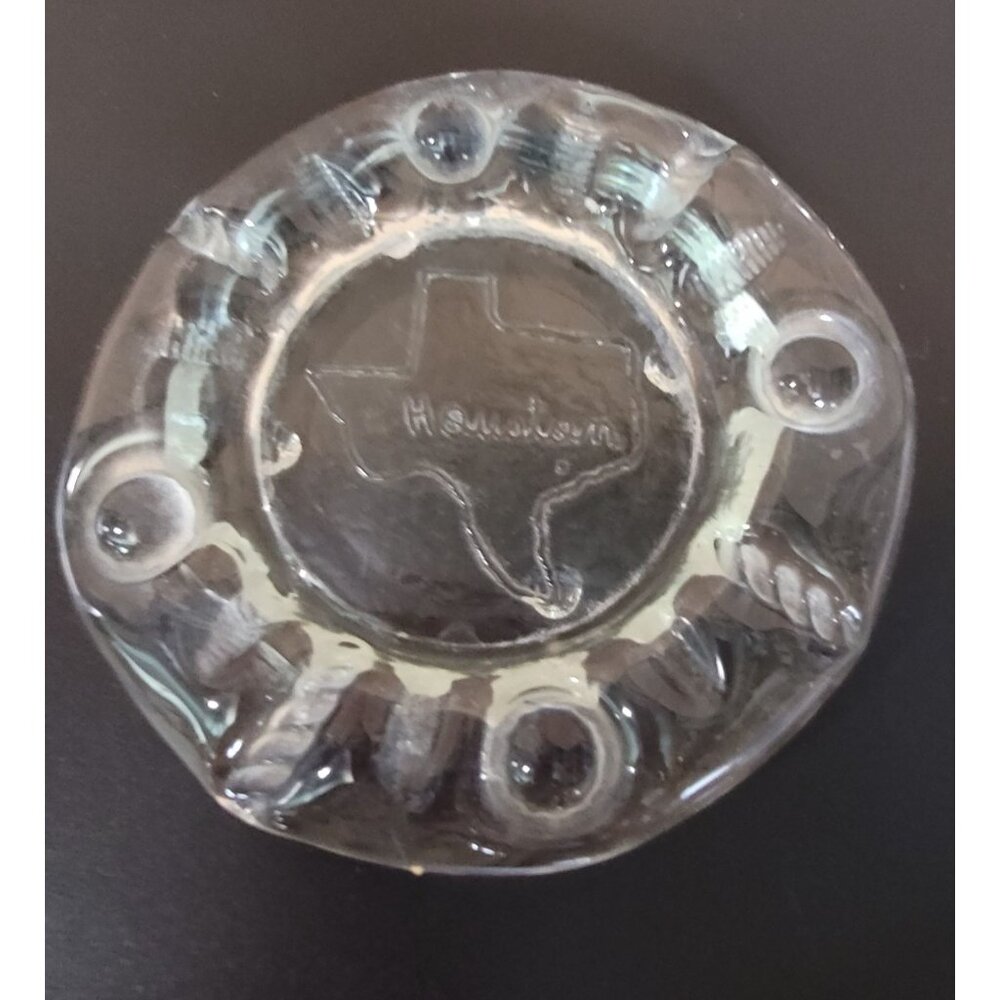 Vintage Houston Texas Heavy Glass‎ Ashtray Embossed Map Design